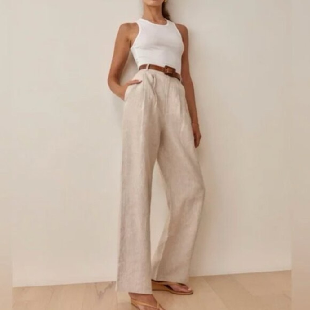 NWT Reformation Vesta Pleated Wide Leg Linen Pants Size 2